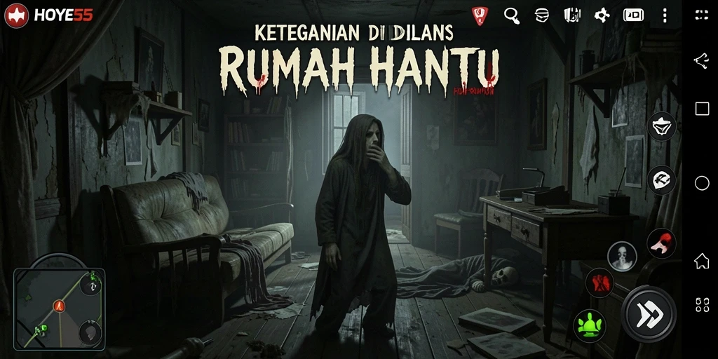 Tampilan antarmuka menyeramkan yang menggambarkan suasana game Horor Rumah.