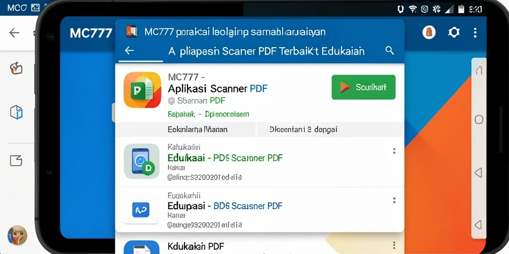 Tampilan antarmuka pengguna MC777 dengan fitur pemindaian PDF.