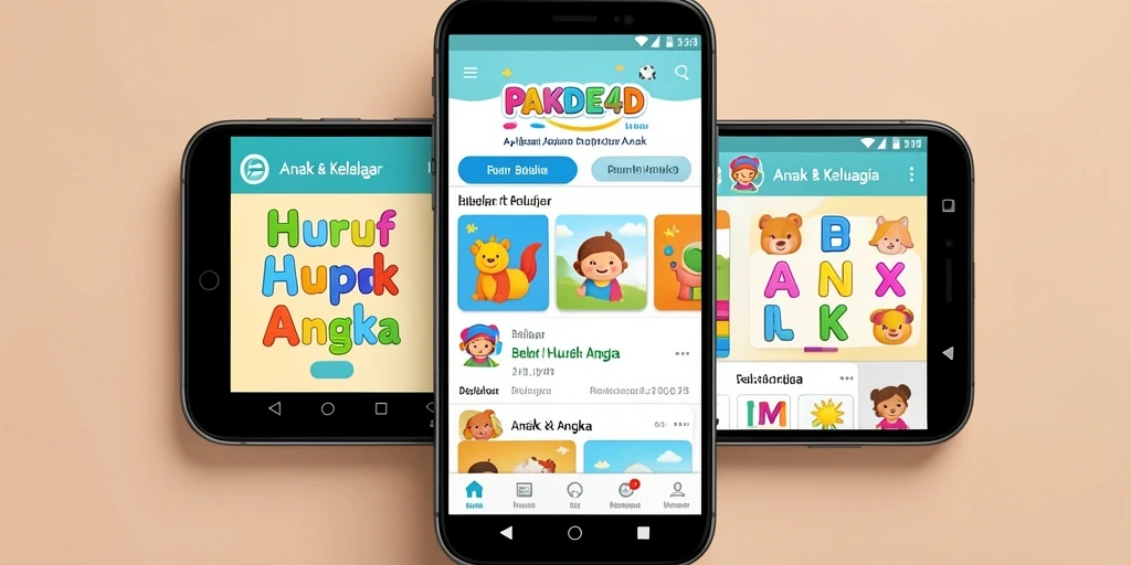 Tampilan aplikasi PAKDE4D dengan fitur belajar huruf dan angka.