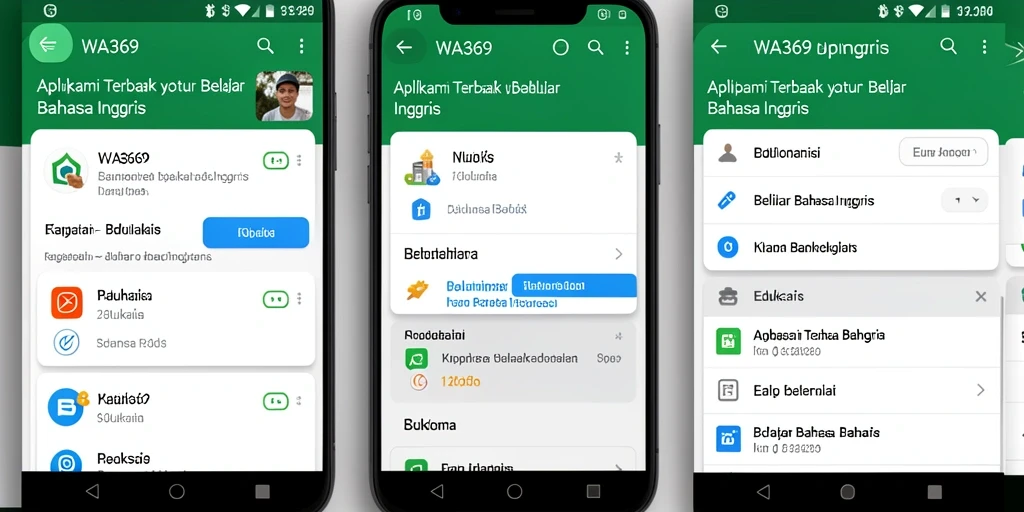 Tampilan antarmuka aplikasi WA369 untuk Belajar Bahasa Inggris.